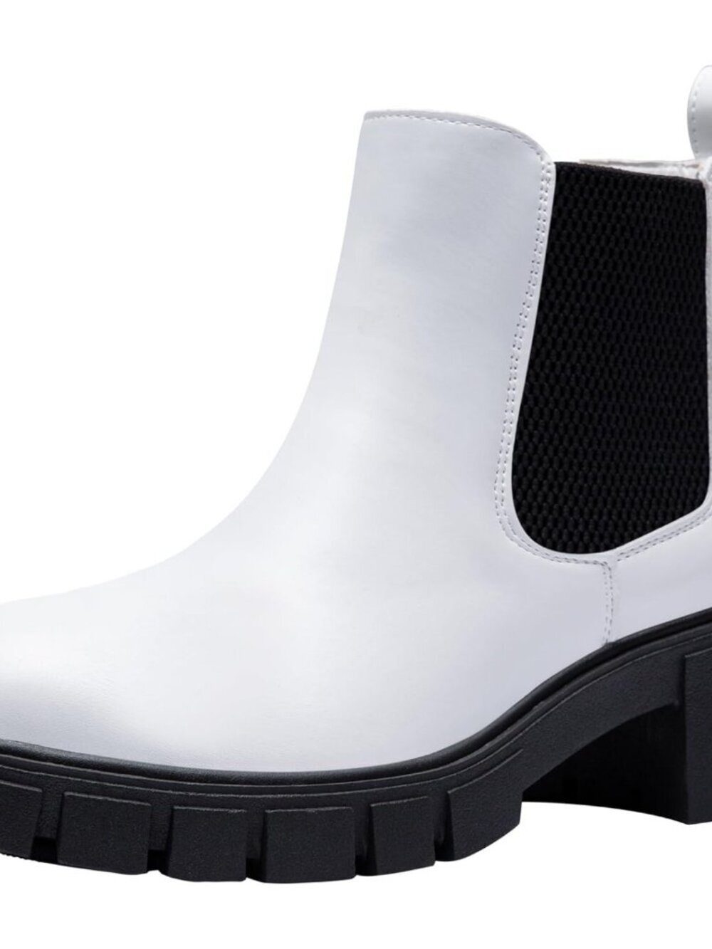 Women's White Platform Lug Sole Elastic Slip On Imported Chelsea Ankle Boots